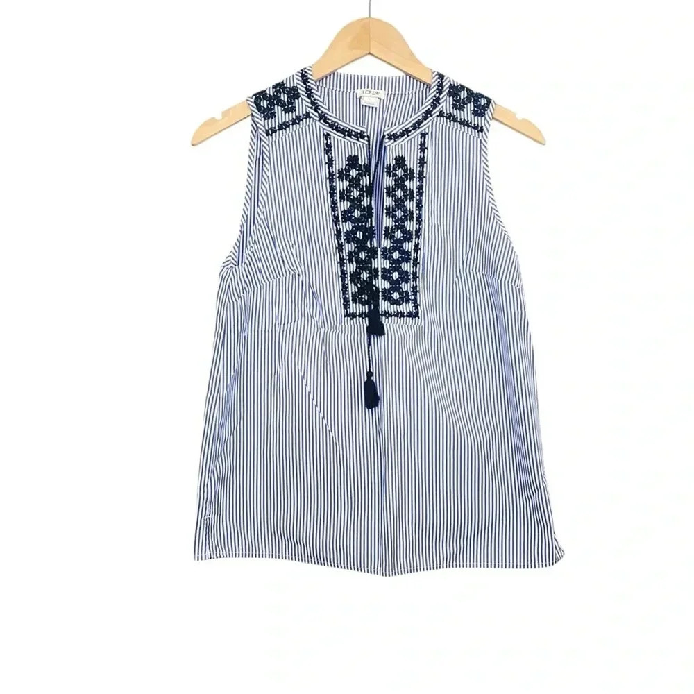 J. Crew Embroidered Striped Tank Top Size 2